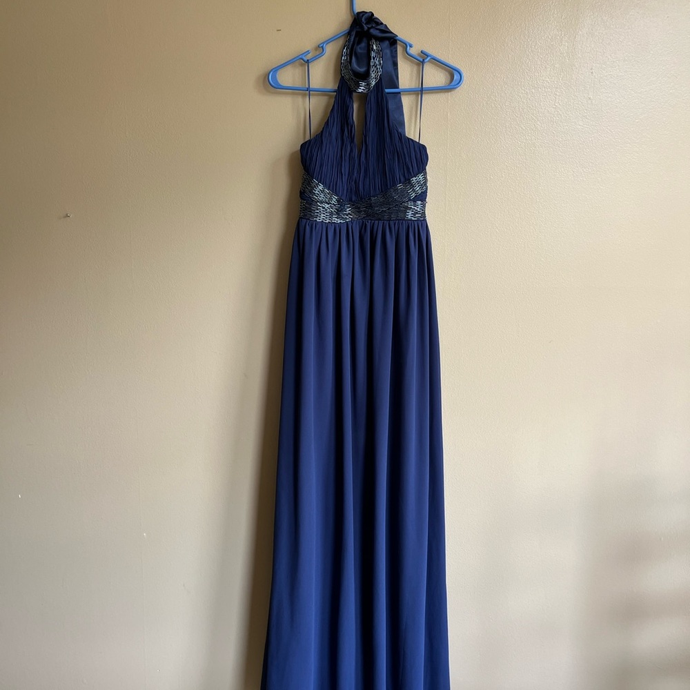 LuLu’s maxi dress | formal halter neck | color: navy | Size: Medium | neck tie